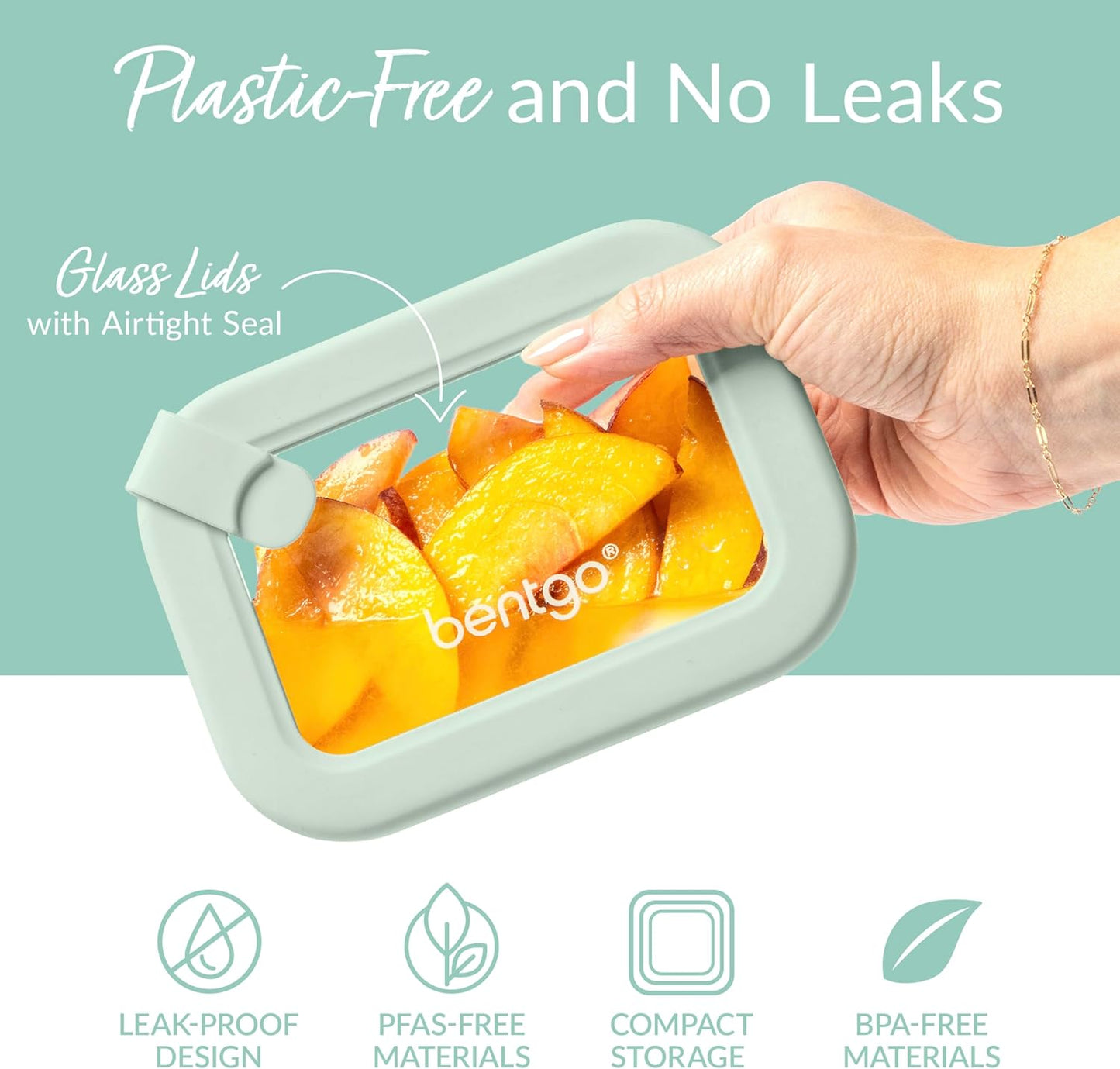 Bentgo Signature Leak-Proof Glass Food Storage - 8-Piece Set, 1-Compartment Plastic-Free Containers with Airtight Glass Lids, BPA-Free, Microwave, Freezer, Oven & Dishwasher Safe (White Stone)