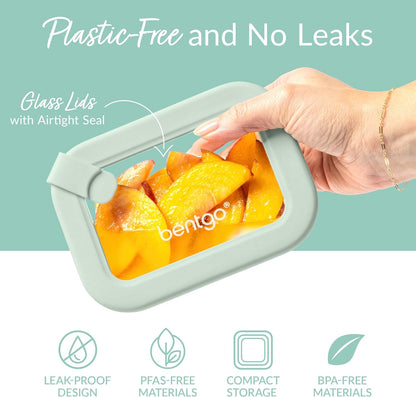 Bentgo Signature Leak-Proof Glass Food Storage - 8-Piece Set, 1-Compartment Plastic-Free Containers with Airtight Glass Lids, BPA-Free, Microwave, Freezer, Oven & Dishwasher Safe (White Stone)