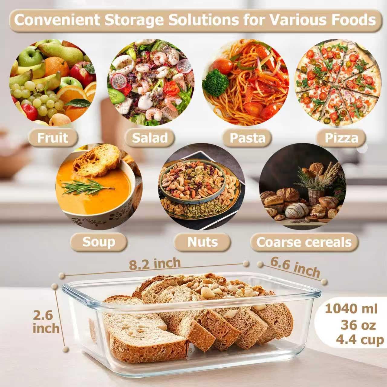 3 Pack 36oz Glass Meal Prep Containers with Lids Airtight BPA Free, Leak Proof, Stackable Glass Food Storage Containers, Microwave, Oven, Freezer and Dishwasher Safe