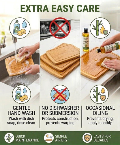 Greener Chef Luxury Wood Cutting Board 3-Piece Set with Vertical Grain Strength Technology - Extra Large Bamboo Cutting Boards for Kitchen with Deep Juice Grooves for Chopping - Lifetime Replacements