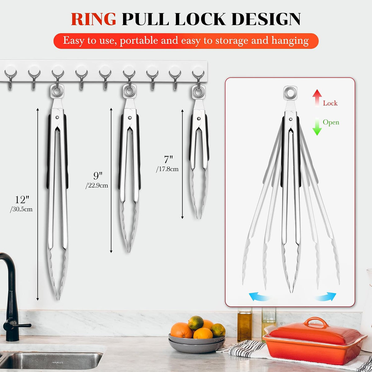 17" Extra Long Metal Tongs,Grilling Tongs,Stainless Steel Tongs for Cooking