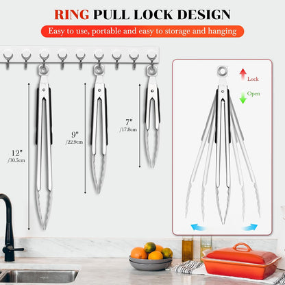 17" Extra Long Metal Tongs,Grilling Tongs,Stainless Steel Tongs for Cooking