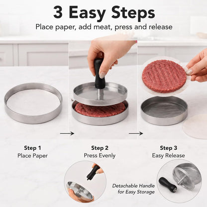 Burger Press 200 Patty Papers Set, 4.7'' Non-Stick Hamburger Maker for BBQ