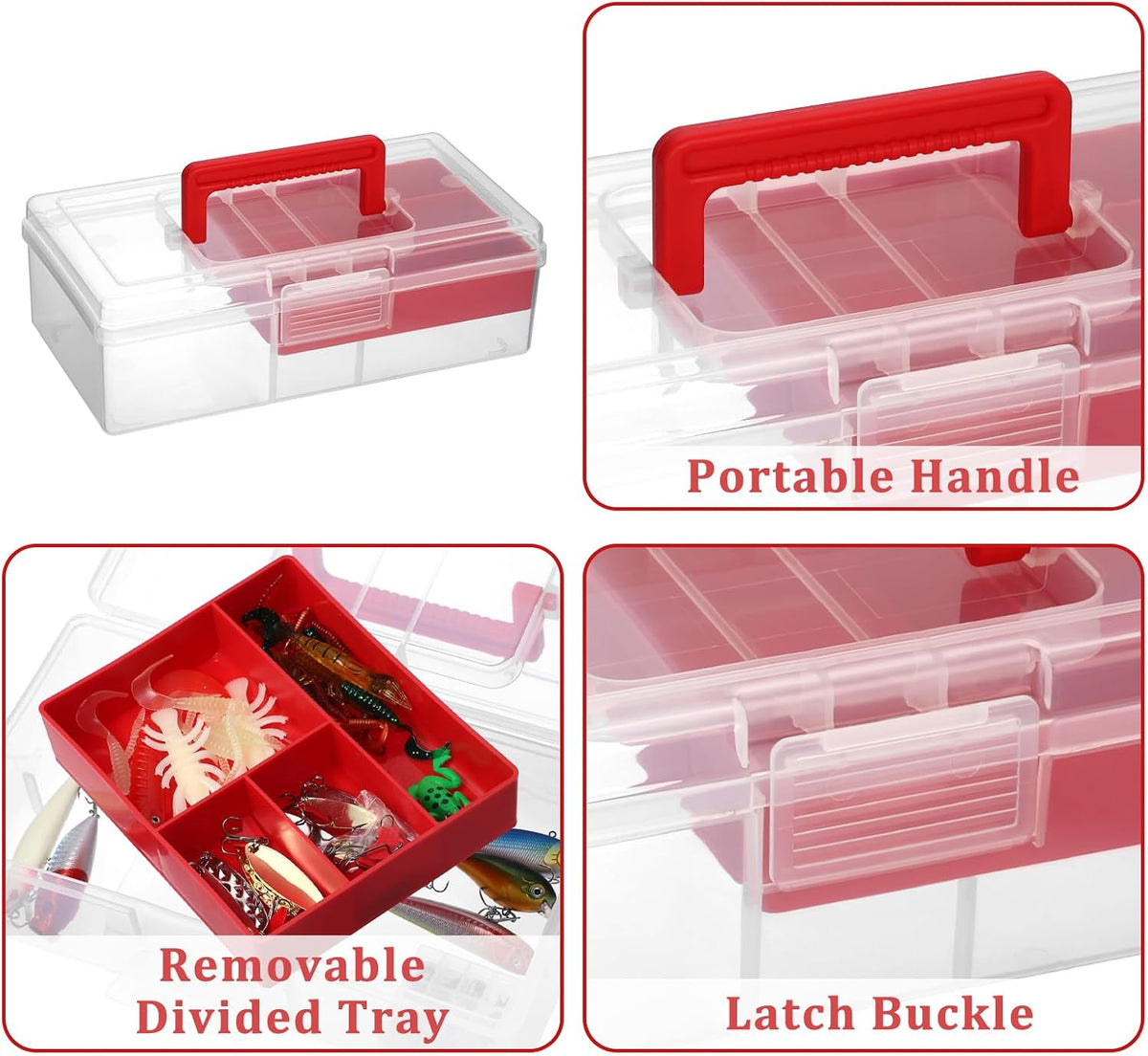 JUXYES Clear Art Craft Supply Storage Bin Sewing Box With Handle Lid | Clear Stackable Latching Craft Storage Bin for School Office, Organizing Stationery, Sewing, Art Craft, DIY Supplies