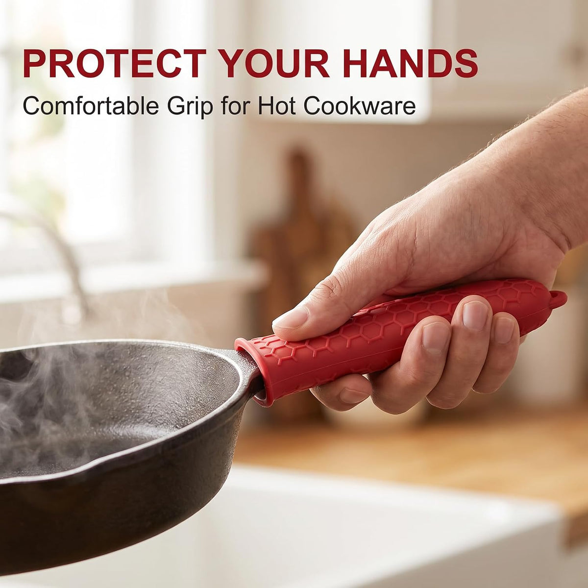 3 Pack Silicone Cast Iron Skillet Handle Cover, Heat Resistant Pan Grip