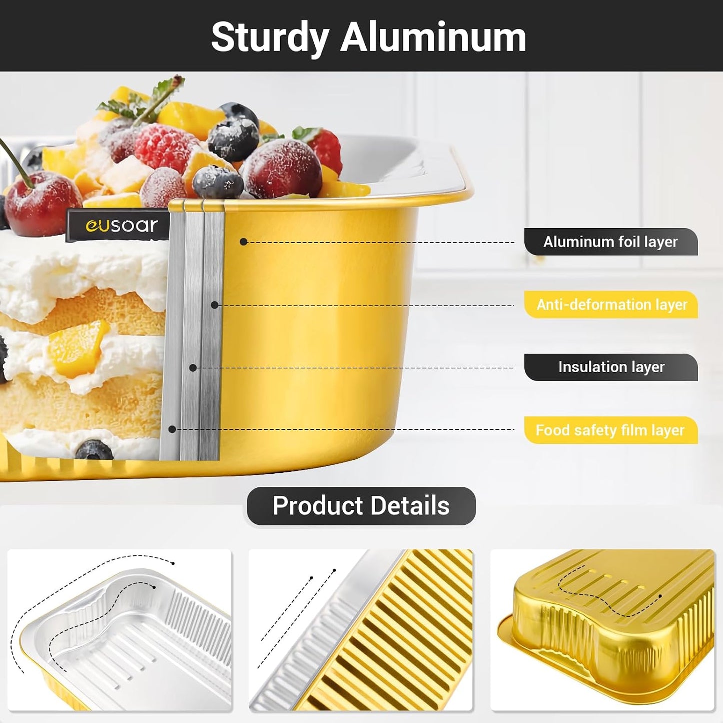 EUSOAR Aluminum Pans with Lids, 50pack 32oz Small Disposable Foil Loaf Cake Food Storage Pans, Catering Party Meal Prep Freezer Drip Pans for Microwave Oven Safe Cooking,Baking,Heating,Takeout