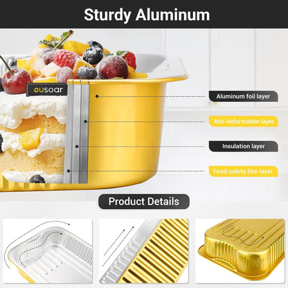 EUSOAR Aluminum Pans with Lids, 50pack 32oz Small Disposable Foil Loaf Cake Food Storage Pans, Catering Party Meal Prep Freezer Drip Pans for Microwave Oven Safe Cooking,Baking,Heating,Takeout