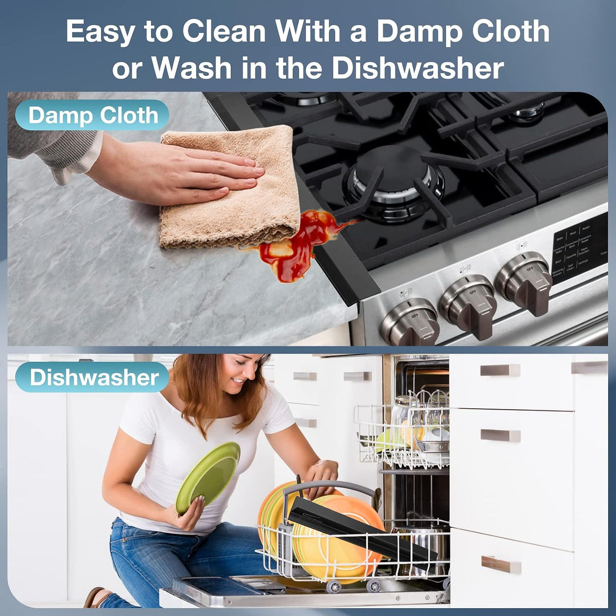 2PCS Kitchen Stove Counter Gap Covers Stainless Steel (13.8"-27.5" Silver)