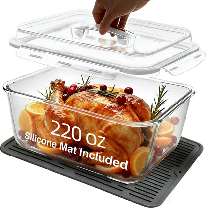 200oz/6000ml/26cup Extra Large Glass Storage Containers with Airtight Lid - Borosilicate Large Glass Food Storage for Rotisserie Chicken, Turkey - XL Big Glass Soup Bowls Freezer to Oven Safe