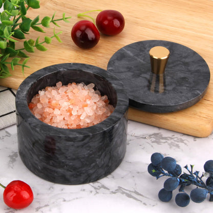 Marble Salt Cellar with Lid, Viva Jade, 4 inch