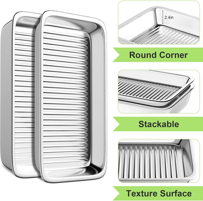 Grilling Prep and Serve Trays, 4 in 1 Stackable Stainless Steel BBQ Food Prep Trays with Cutting Board, Deep Marinating Container, Cooling Rack, Grill Pans BBQ Prep Tub, BBQ Accessories Gift