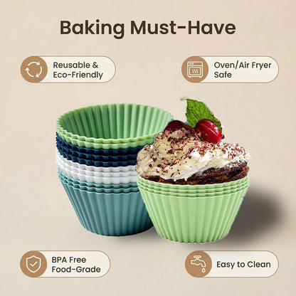 Reusable Silicone Cupcake Liners, BPA Free Silicone Muffin Cups for Baking, Oven Microwave Air Fryer Safe, 2.75 x 1.7 x 1.2 Inches, Dishwasher Safe Baking Cups, 8 Rainbow Colors, 24 Pack