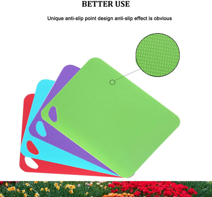Heavy Duty Grip Flexible Cutting Board, Plasitc Cutting Board Mats Set Better Use for Kitchen RV Bar BBQ, Thicker Chopping Board (1.2mm), BPA Free (Multi-color: Set of 4)