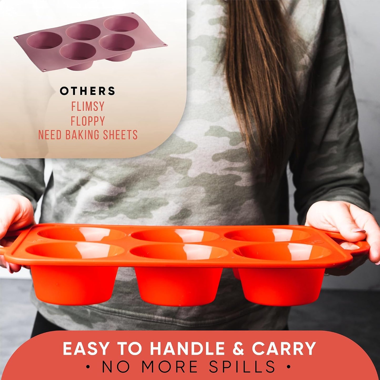 2-Pack Silicone Muffin Pan Set – Regular 12 Cup & Mini 24-Cup Silicone Muffin Pans for Baking – Nonstick Silicone Cupcake Pan with Metal-Reinforced Handles – BPA-Free, Dishwasher-Safe, Cream
