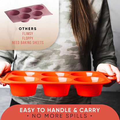 2-Pack Silicone Muffin Pan Set – Regular 12 Cup & Mini 24-Cup Silicone Muffin Pans for Baking – Nonstick Silicone Cupcake Pan with Metal-Reinforced Handles – BPA-Free, Dishwasher-Safe, Cream