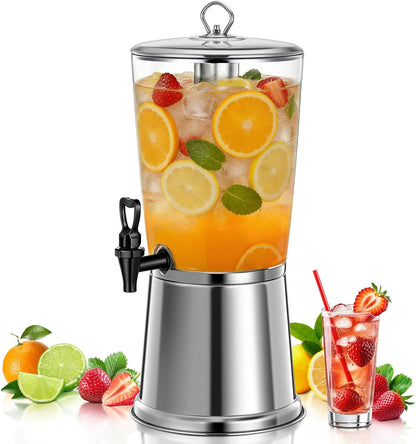 Beverage Dispenser With Stand, Stainless Steel Drink Dispenser for Parties, 2 Gallons drink dispenser with Ice Core & Spigot, Clear Acrylic Water Juice Jug for Home, Buffet, Weddings & Outdoor Events