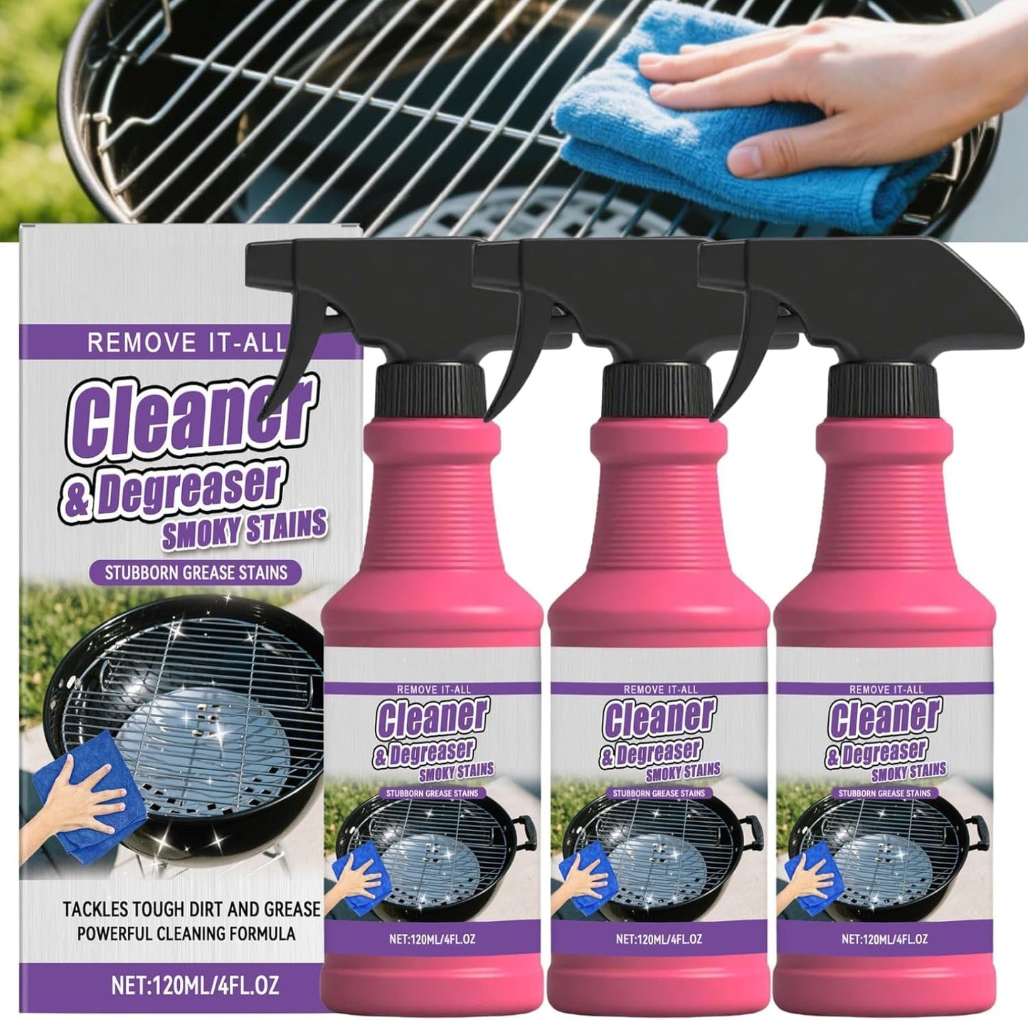 Fast Acting Heavy Duty Grill Degreaser Spray, 2026 New Grill Cleaning Spray for Kitchen, Multi Functional Grease Remover BBQ Easy Off Oven Cleaner for Outdoor Grill (1 PCS)