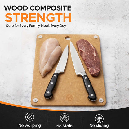 Earth's Dreams Composite Wood Cutting Board Set of 3 – Built In Juice Groove, Dishwasher Safe,Cutting Boards for Kitchen – Large, Medium & Small Non-Slip Wood Charcuterie & Chopping Boards (Tan/Black)