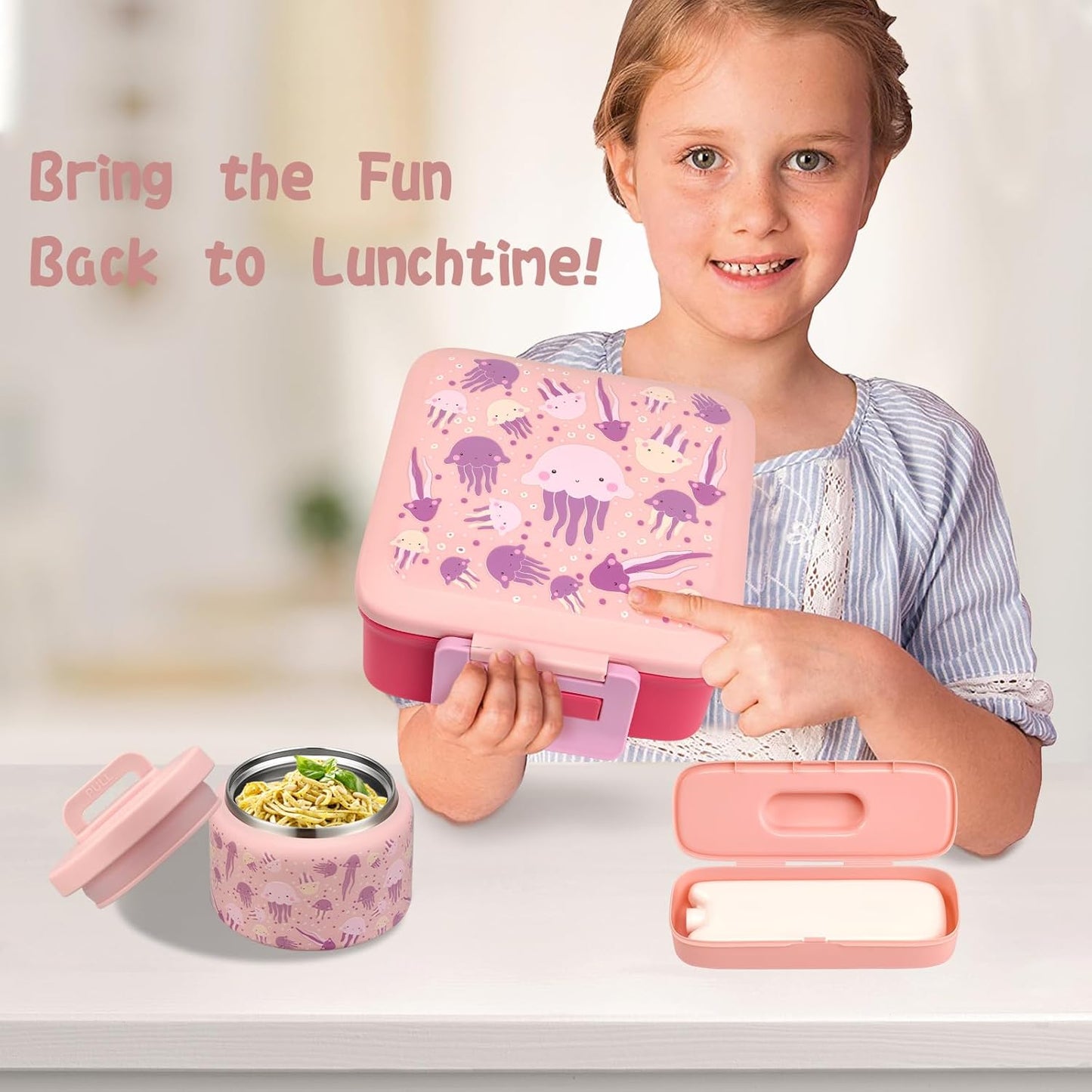 JXXM Bento Lunch Box for Kids With 8oz Soup thermo,Leak-proof Lunch Containers with 5 Compartment,thermo Food Jar and Lunch Bag, Food Containers for School (A-Blue(Extreme Locomotive))