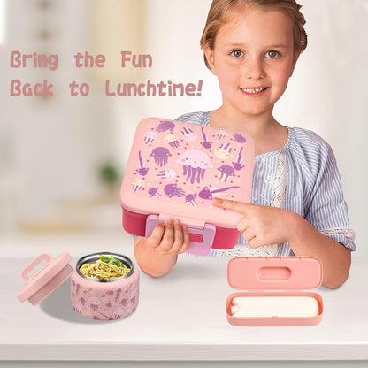 JXXM Bento Lunch Box for Kids With 8oz Soup thermo,Leak-proof Lunch Containers with 5 Compartment,thermo Food Jar and Lunch Bag, Food Containers for School (A-Blue(Extreme Locomotive))