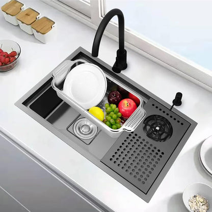 LUEXBOX Expandable Dish Drying Rack Over The Sink, Stainless Steel Drainer Basket with Adjustable Arms for Vegetable and Fruit (Silver)