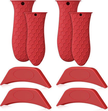 8 Pcs Silicone Pot Holders Set Cast Iron Handle Sleeve Heat Resistant Silicone Non-Slip Pot Handle Covers Small & Large Black for Cast Iron Skillets and Pans