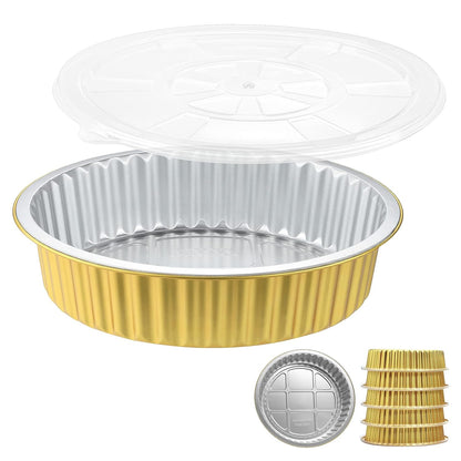 7.7" Round Aluminum Foil Containers with Lids (5 Pack) – Heavy Duty Disposable Takeout Pans for Meal Prep, Pasta, Casserole, Food Storage & Catering, 48oz