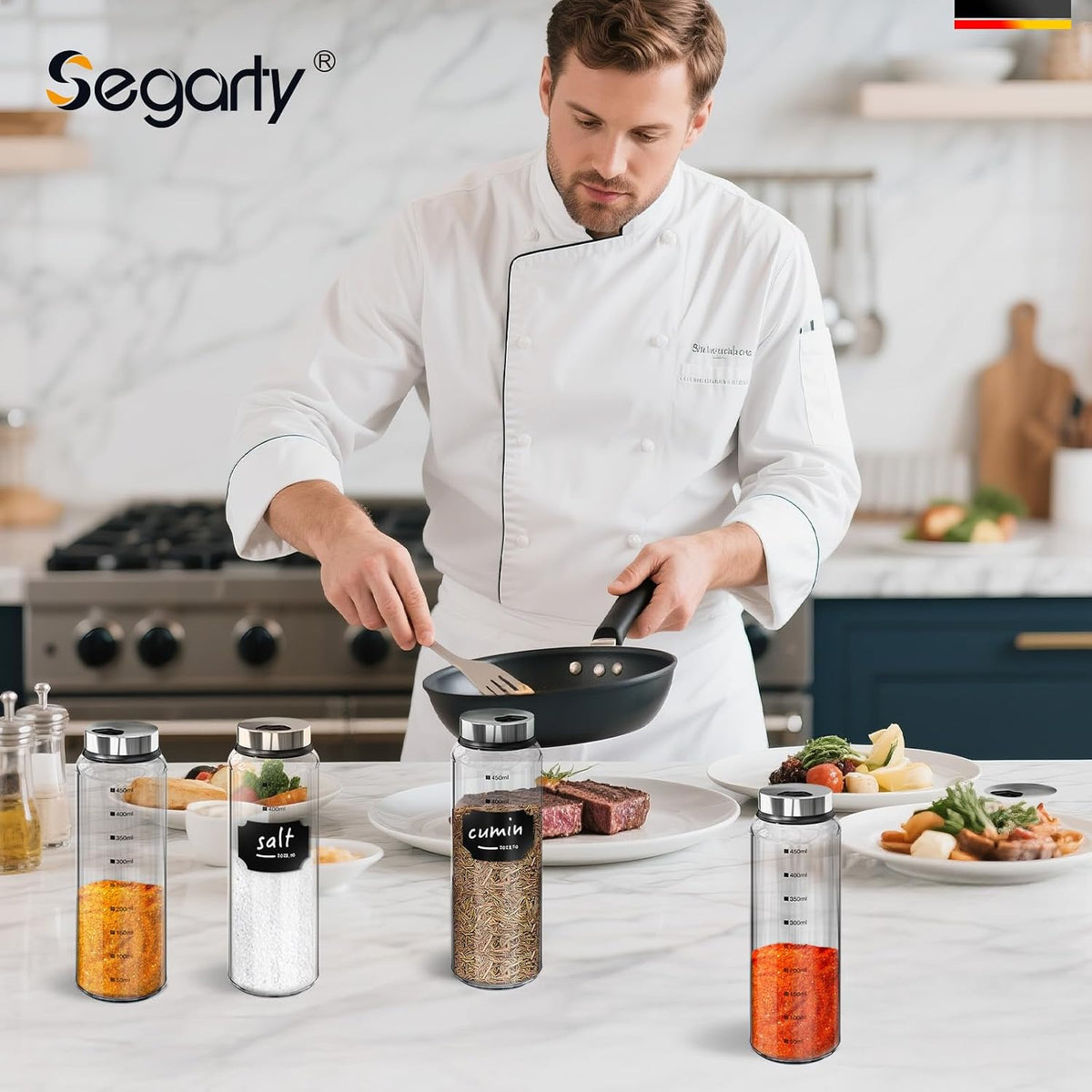 Segarty Spice Jars, 3 oz Spice Bottles with Shaker Lids, Glass Empty Seasoning Containers with Adjustable Pour Holes for Kitchen Spice Storage Stainless Steel Flow Top Salt and Pepper Shakers