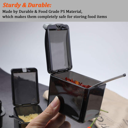 V·RESOURCING Clear Seasoning Box, 3 Pieces Seasoning Rack Spice Pots Storage Container for Spice Salt Sugar Cruet Liquid,Condiment Jars with 3 Spoons