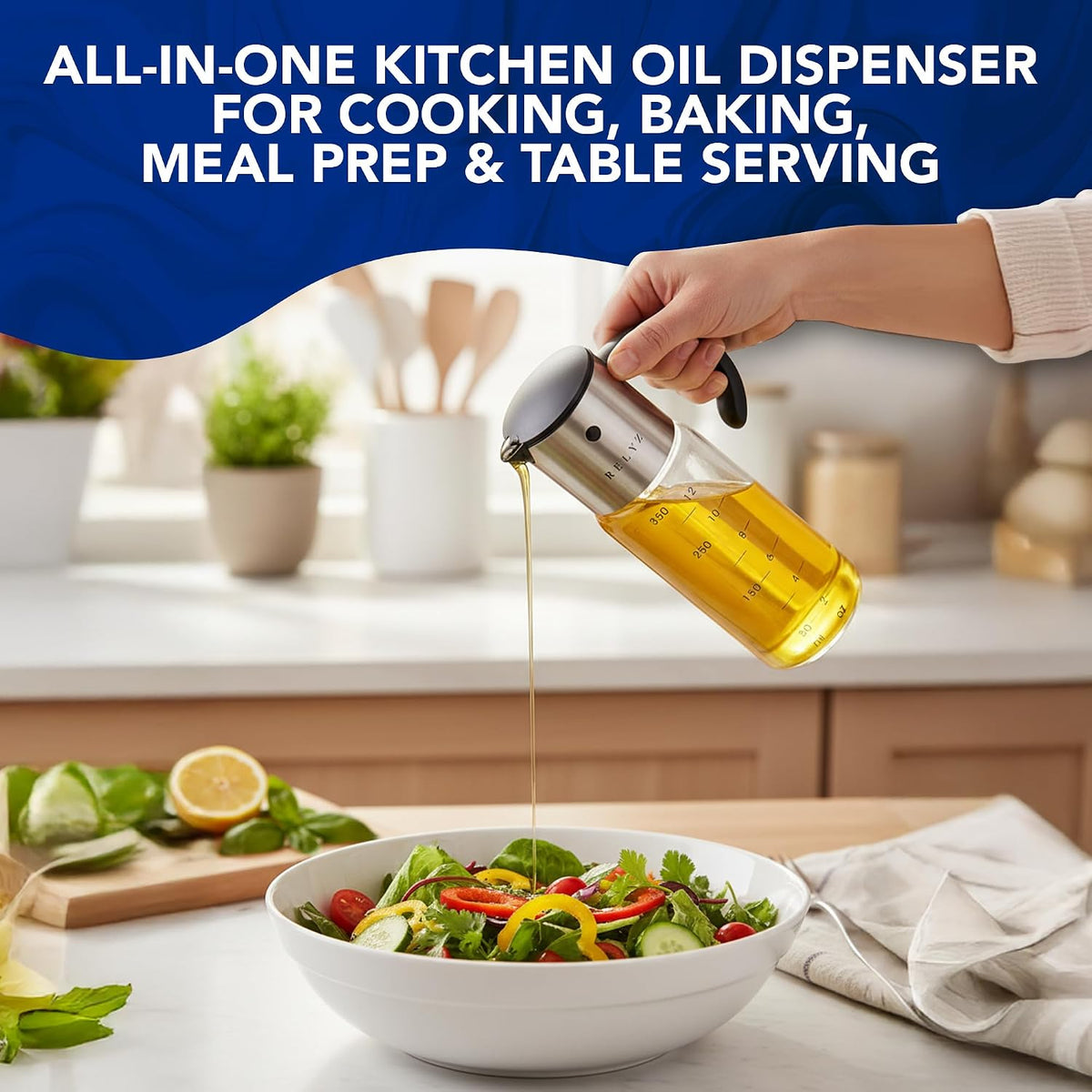 Large Glass Olive Oil Dispenser, Salad Dressing Container, Soy Sauce Bottle