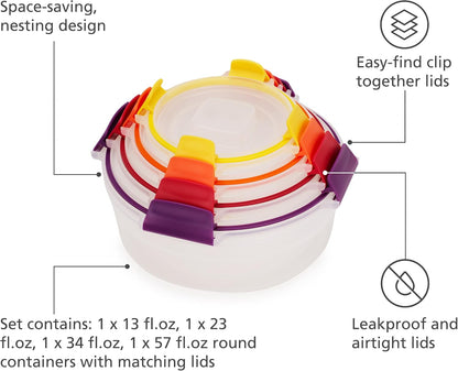 Joseph Joseph Nest Lock Plastic BPA Free Food Storage Container Set with Lockable Airtight Leakproof Lids, 10-Piece, Multi-Color