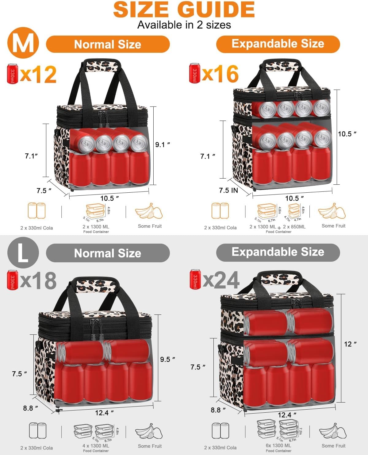 Pritent Lunch Box For Men Women Double Deck Insulated Lunch Bag For Men Woman Leakproof Expandable Cooler Bag with Adjustable Shoulder Strap for Kids Shool Work Picnic Camping(Beige,Large)