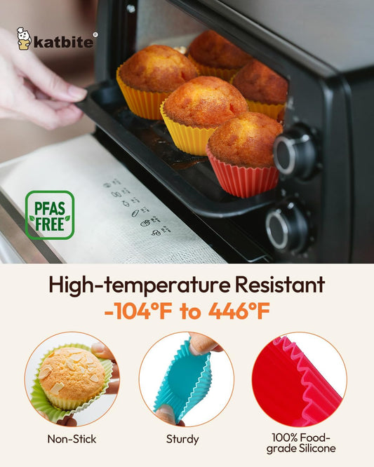 Silicone Cupcake Baking Cups Katbite 24 Pack Silicone Baking Cups Reusable Non-stick Heavy Duty Cupcake Liners for Baking Soft Pale Muffins Cups for Party Halloween Christmas