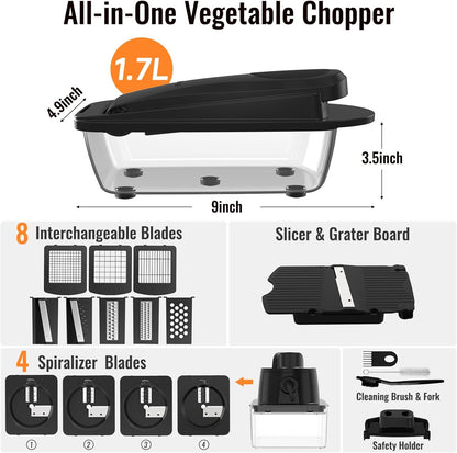 8 Blade All-in-1 Vegetable Chopper Mandoline Slicer with Container, Food Chopper, Onion Chopper, Veggie Cutter for Salad, Kitchen Gadgets Accessories Essentials, White