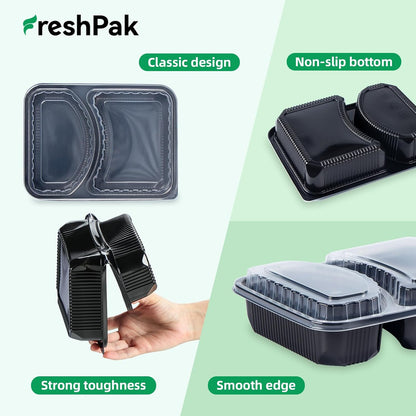 Meal Prep Container Reusable 40 Pack 34oz - Shrink Wrap Leakproof | Portion Control Leftover Plastic Food Containers with Lid | BPA Free Freezer & Microwave Safe | 4 Compartment Takeout Boxes