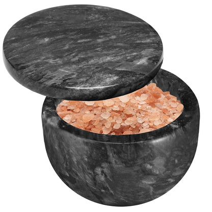 jalz jalz Acacia Wood Salt Cellar with white Marble Lid, 10oz Pinch Pot & Spoon