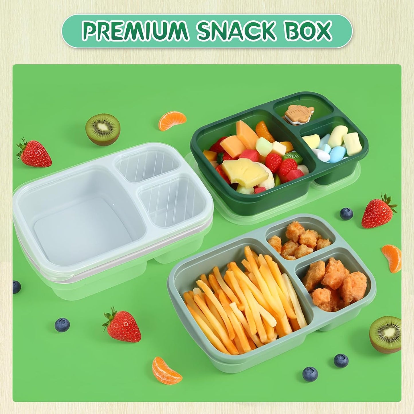 Honeydak 5 Pack Snack Containers 3 Compartment Bento Snack Boxes Divided Meal Prep Containers with Lids Reusable Adults Lunch Food Storage Box for School Work Travel(Elderberry)