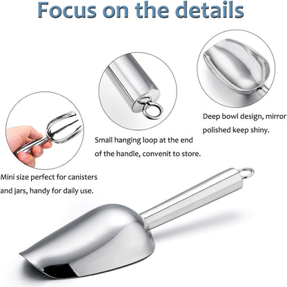 E-far Mini Scoop, 3 Ounce Stainless Steel Kitchen Utility Scoops, Ideal for Candy/Ice Cube/Flour/Sugar/Coffee Bean/Protein Powder, Food Grade & Anti Rust, Easy Clean & Dishwasher Safe (4 Pack)