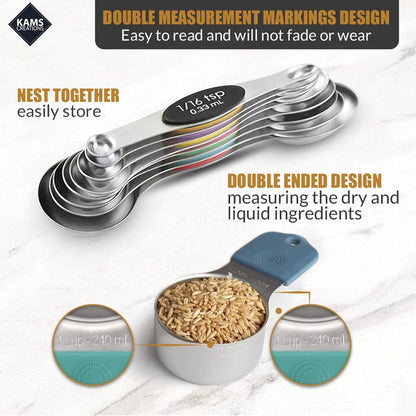 Stainless Steel Magnetic Measuring Spoons Set & Cups 16PCS - Double Sided Measuring Spoons, Stackable Measuring Spoons & Cups with Leveler - Premium Metal Measuring Spoons