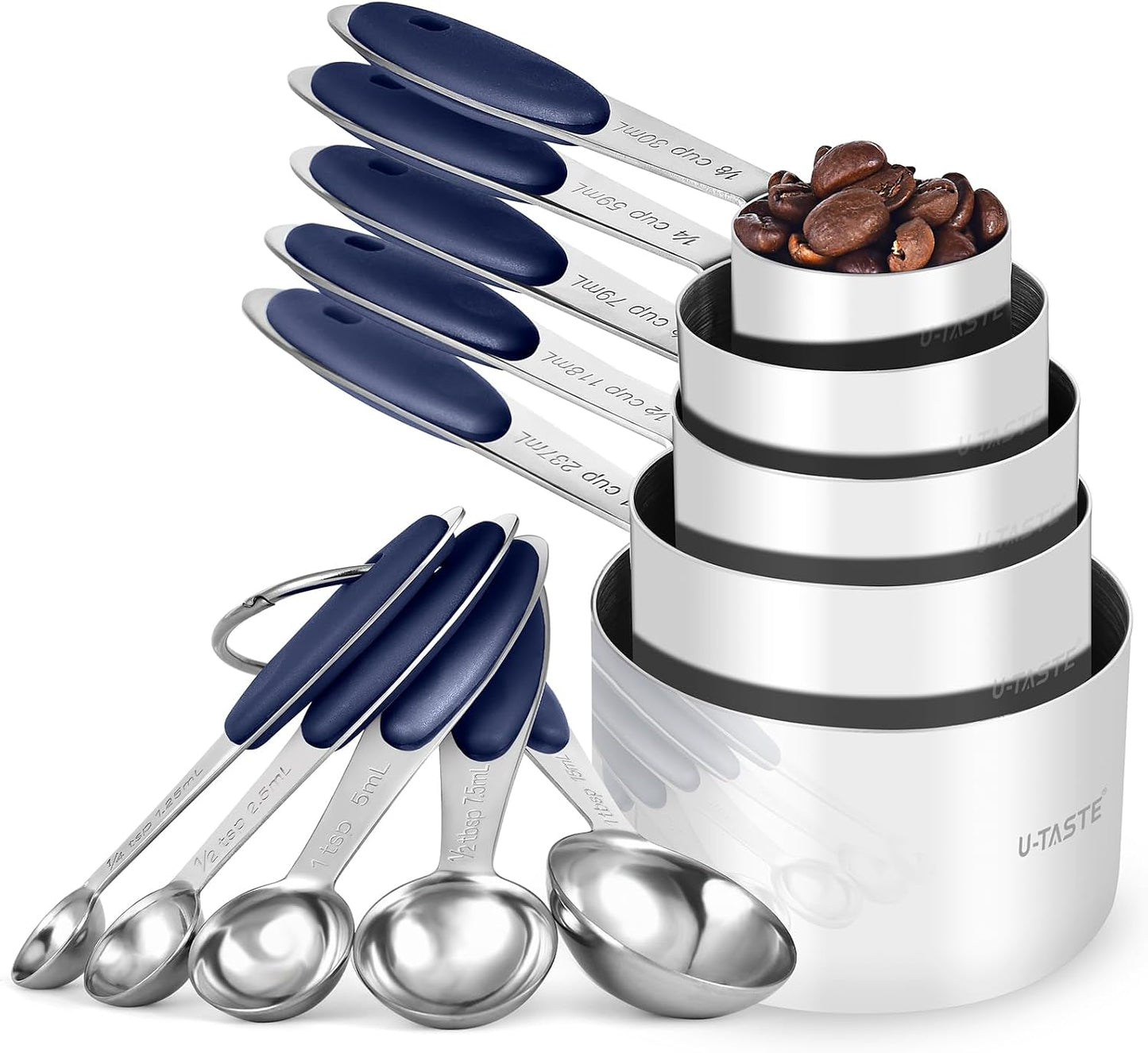 Measuring Cups : U-Taste 18/8 Stainless Steel Measuring Cups and Spoons Set of 10 Piece, Upgraded Thickness Handle(Black)