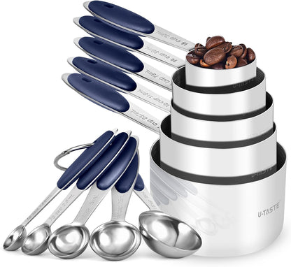 Measuring Cups : U-Taste 18/8 Stainless Steel Measuring Cups and Spoons Set of 10 Piece, Upgraded Thickness Handle(Black)