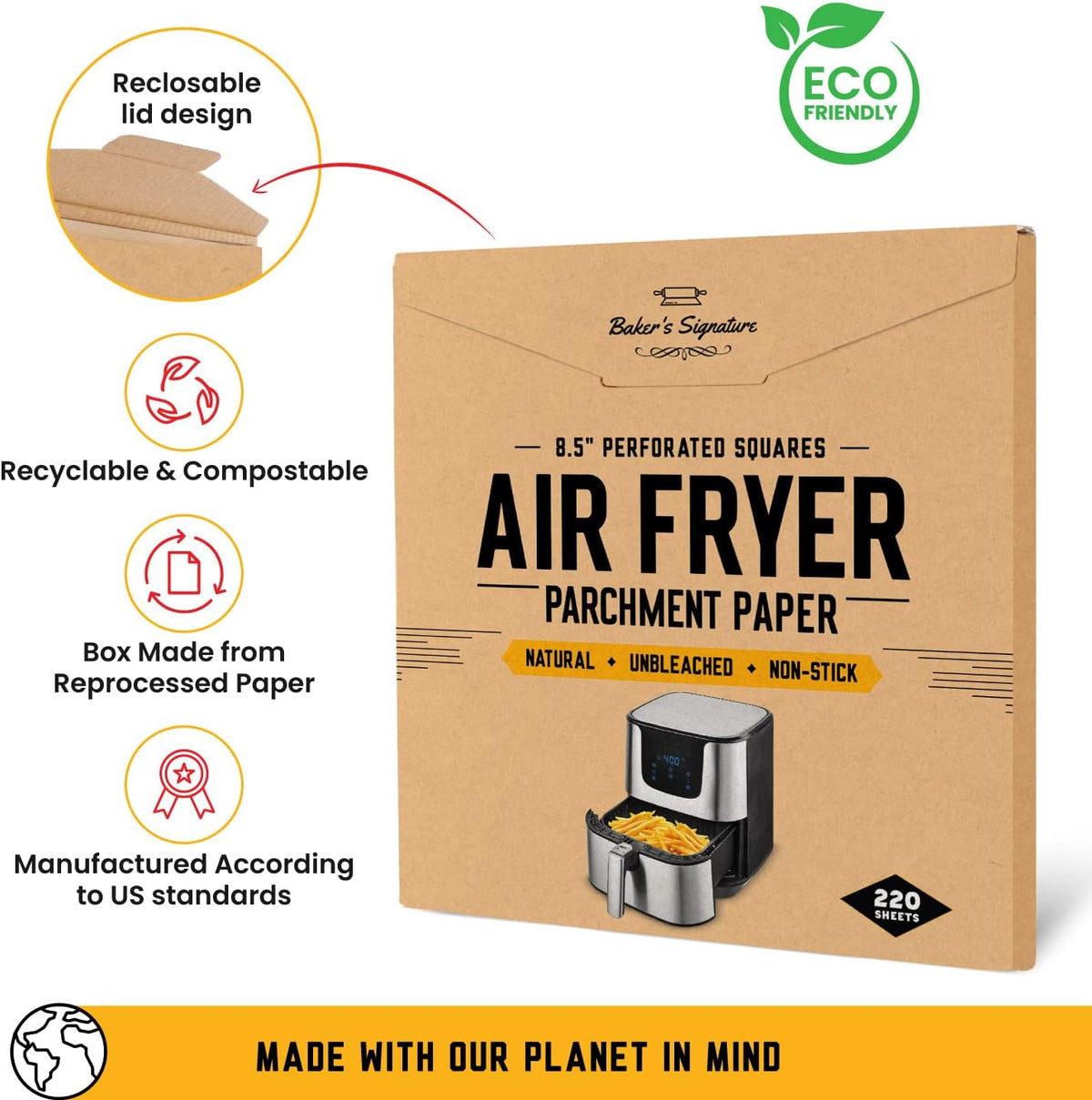Bamboo Steamer Liners 8.5", 220 Pcs Air Fryer Parchment Paper Sheets