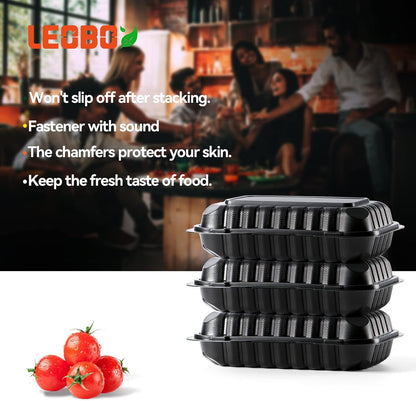 Takeout Container Mineral Filled PP Plastic - 7.8 Inch 30oz 65 Pack BPA Free 3 Compartments Shrink Wrap Bento Box | Freezer & Microwave Safe for Picnic | Black Reusable & Disposable Containers