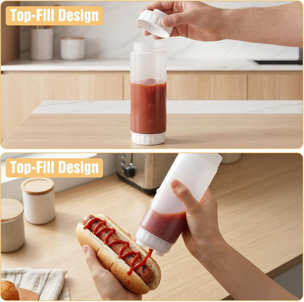2 Pcs 16 oz Inverted Squeeze Bottles, Valve Condiment Dispenser (Black)