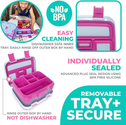 Kinsho Bento Lunch Box for Kids Toddlers, 5 Portion Control Sections, BPA Free Removable Plastic Tray, Pre-School Kid Toddler Daycare Lunches, Snack Container Ages 3 to 7 (Blue Space Rockets)