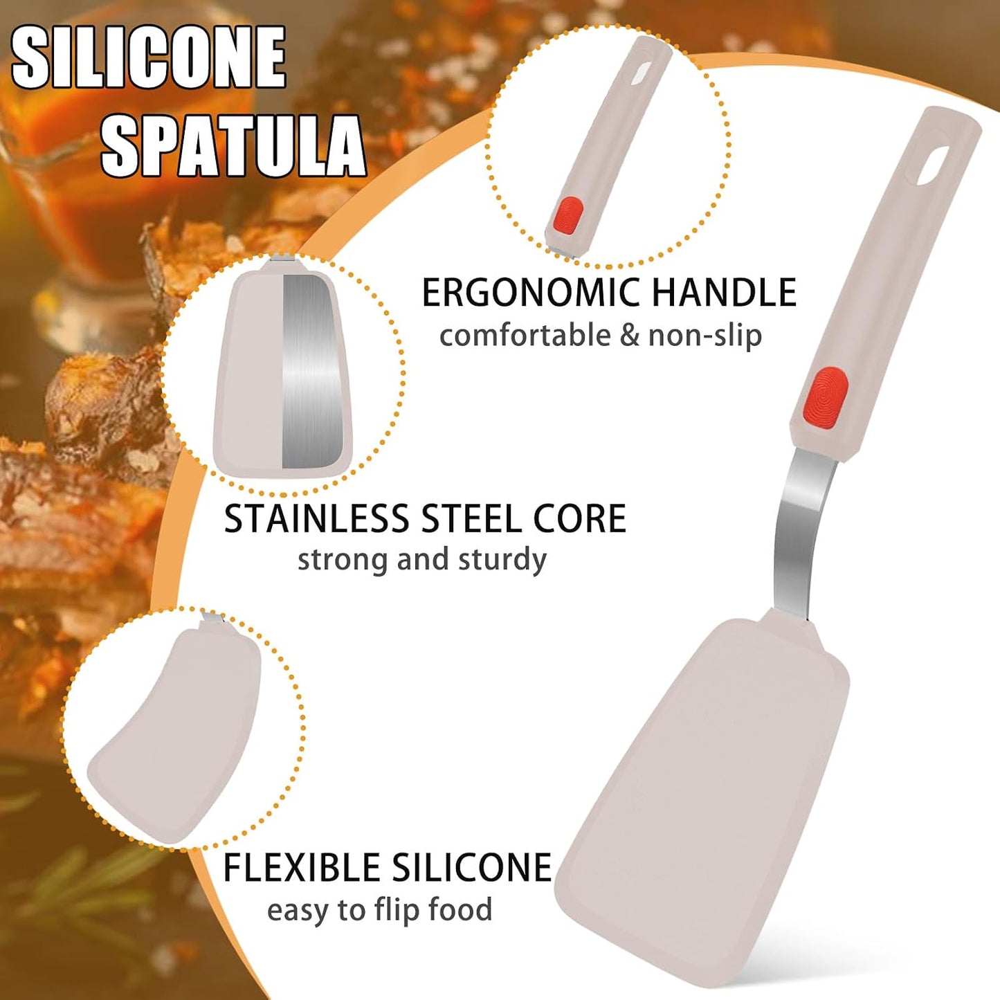 Silicone Spatula Turner Set of 3, Beijiyi 600°F Heat Resistant Cooking Spatulas for Nonstick Cookware, Large Flexible Kitchen Utensils BPA Free Rubber Spatula Set for Egg, Pancake, Fish, Burger