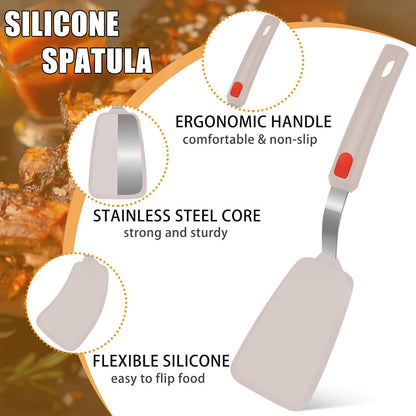 Silicone Spatula Turner Set of 3, Beijiyi 600°F Heat Resistant Cooking Spatulas for Nonstick Cookware, Large Flexible Kitchen Utensils BPA Free Rubber Spatula Set for Egg, Pancake, Fish, Burger