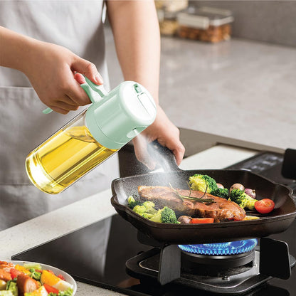 Glad 2 in 1 Oil Dispenser, 18.6oz/550ml - Olive Oil Sprayer for Cooking, Pouring Salad Dressing, and Grilling - Kitchen Gadget with Refillable Glass Bottle, Handle, and Mist or Pour Options - Rust