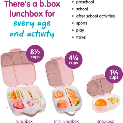 b.box Mini Lunch Box 2-Pack, Leak Proof Bento Box for Kids, 3 Compartment Snack Containers Ages 3+, Lunchbox for Daycare + School, Dishwasher Safe, BPA-Free, PFAS-Free, 4.25 Cup - Blue + Green