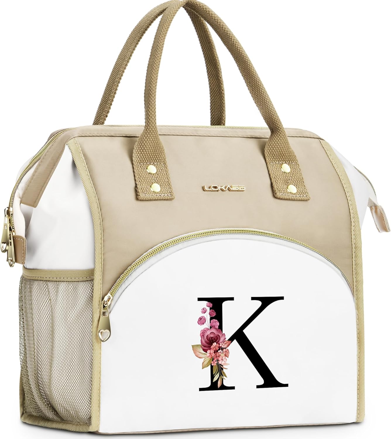 Initial Lunch Bag Women, Cooler Insulated Lunch Bag for Girls, Large Adult Leakproof Lunch Box for Picnic Work, Personalized Tote Bag, Birthday Gifts/Mothers Day Gifts, Letter K.